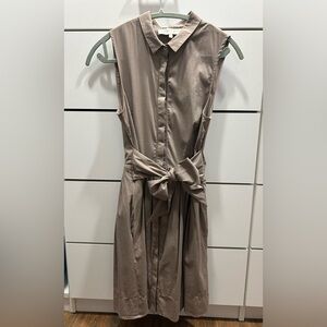 Anne Klein Beyond Vintage Taupe Button Up Dress with Front Tie Small